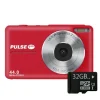 Pulse DC44 Digital Compact Camera w/32GB Card- Red